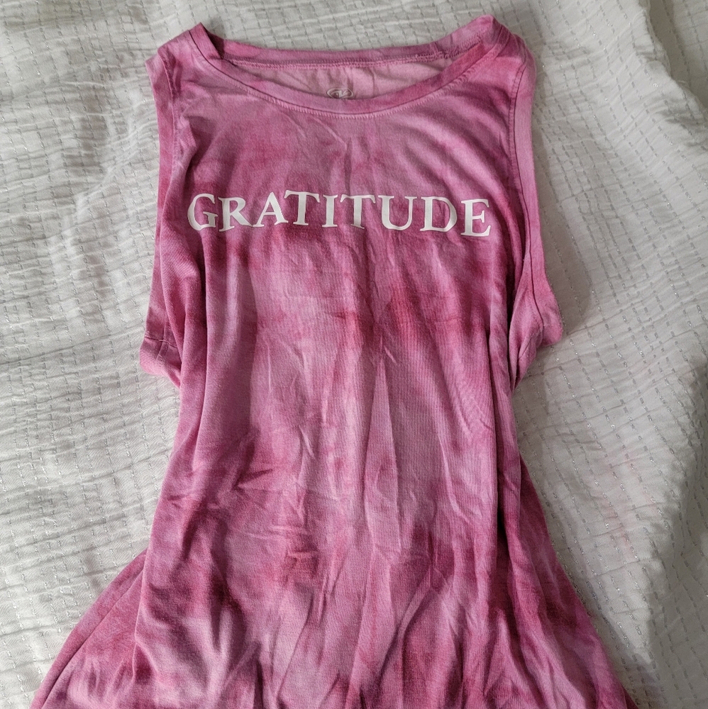 Pink tie dye athletic gratitude tank top